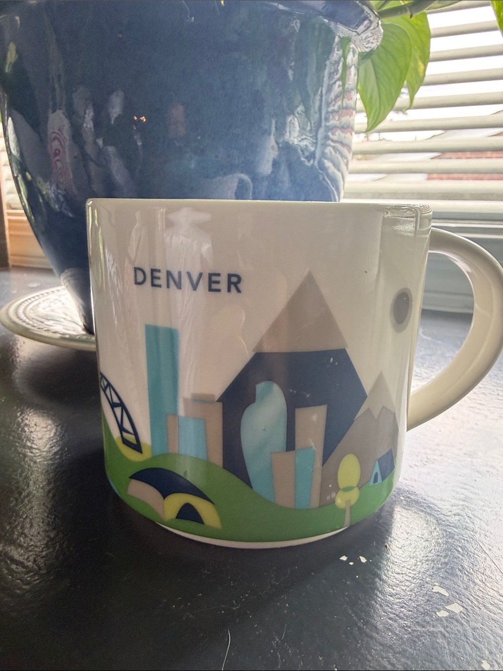 Denver Cityscape Ceramic Mug - White & Blue